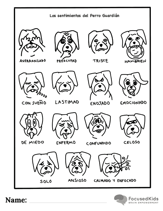 FocusedKids Coloring Page Download: Dog Expressions Espanol